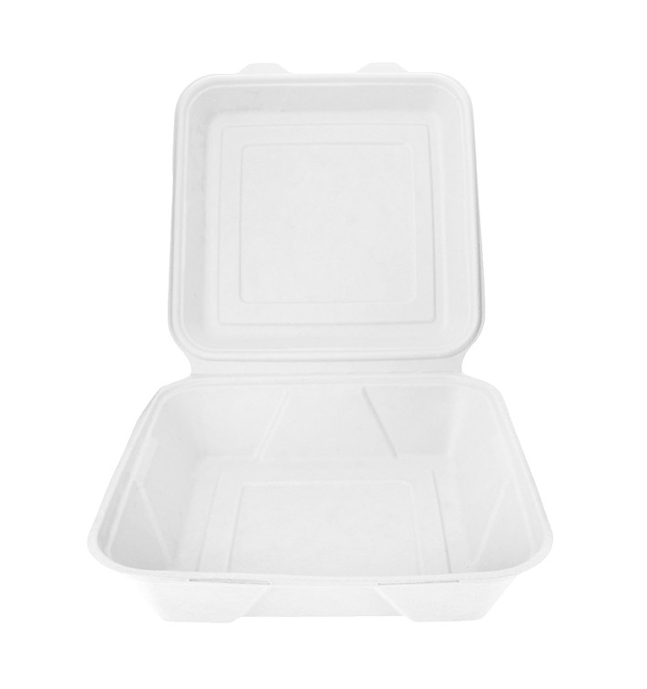 Sugarcane Hinged Container "Menu Box" 23,5x23,5x7,8cm (200 Units) Sugarcane Hinged Container "Menu Box" 23,5x23,5x7,8cm (200 Units)