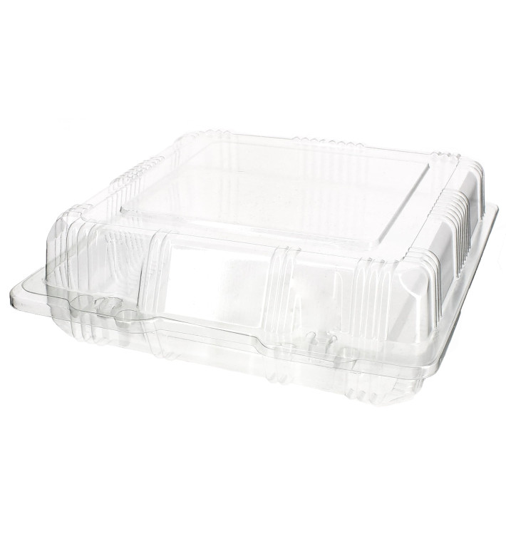 Plastic Hinged Bakery Container PET18x18x6cm (20 Units) Plastic Hinged Bakery Container PET18x18x6cm (20 Units)