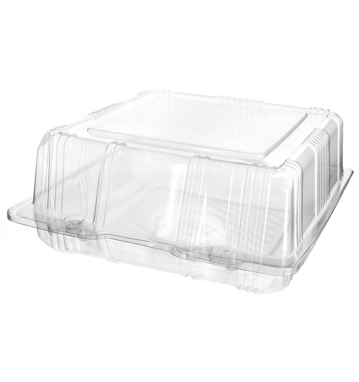 Plastic Hinged Bakery Container PET 18x18x8cm (220 Units) Plastic Hinged Bakery Container PET 18x18x8cm (220 Units)