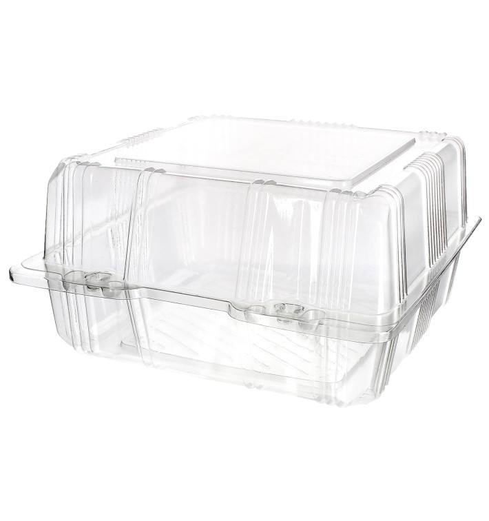 Plastic Hinged Bakery Container PET 18x18x10cm (220 Units) Plastic Hinged Bakery Container PET 18x18x10cm (220 Units)