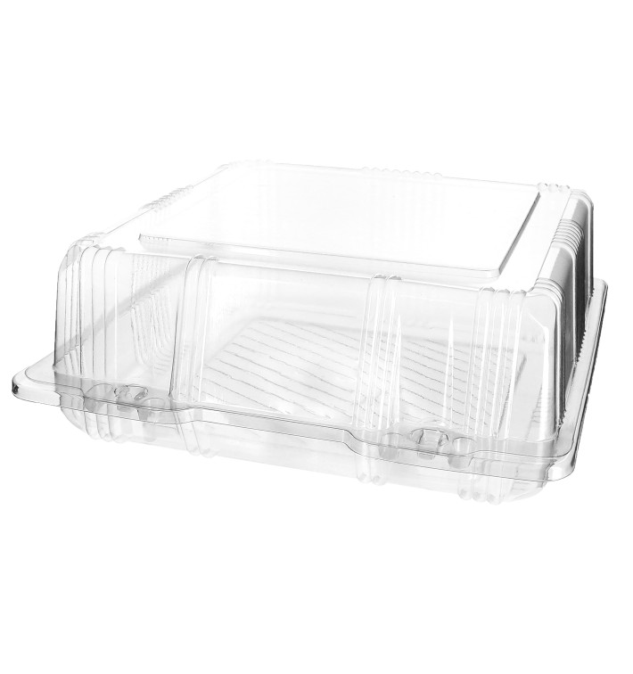 Plastic Hinged Bakery Container PET 20x20x8cm (220 Units) Plastic Hinged Bakery Container PET 20x20x8cm (220 Units)