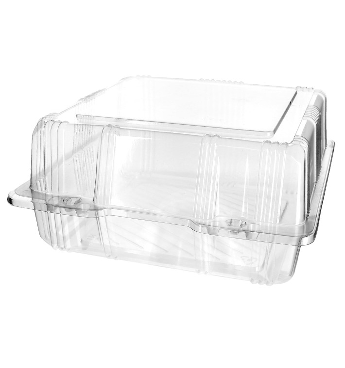 Plastic Hinged Bakery Container PET 20x20x10cm (220 Units) Plastic Hinged Bakery Container PET 20x20x10cm (220 Units)