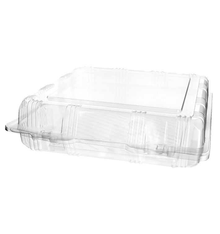 Plastic Hinged Bakery Container PET 22x22x6cm (220 Units) Plastic Hinged Bakery Container PET 22x22x6cm (220 Units)