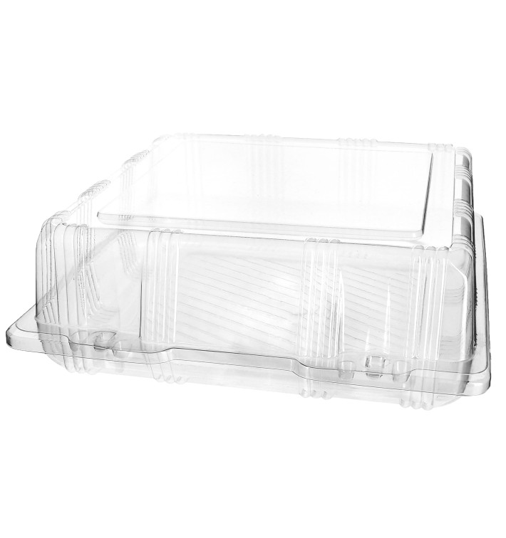 Plastic Hinged Bakery Container PET 22x22x8cm (220 Units) Plastic Hinged Bakery Container PET 22x22x8cm (220 Units)