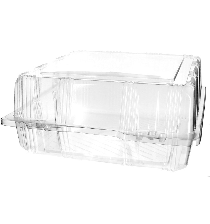 Plastic Hinged Bakery Container PET 22x22x10cm (220 Units) Plastic Hinged Bakery Container PET 22x22x10cm (220 Units)