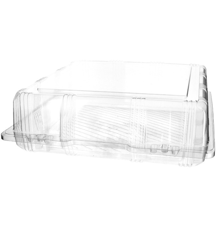 Plastic Hinged Bakery Container PET 25x25x8cm (220 Units) Plastic Hinged Bakery Container PET 25x25x8cm (220 Units)