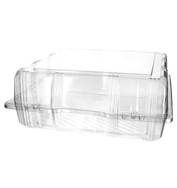 Plastic Hinged Bakery Container PET 25x25x10cm (220 Units) Plastic Hinged Bakery Container PET 25x25x10cm (220 Units)