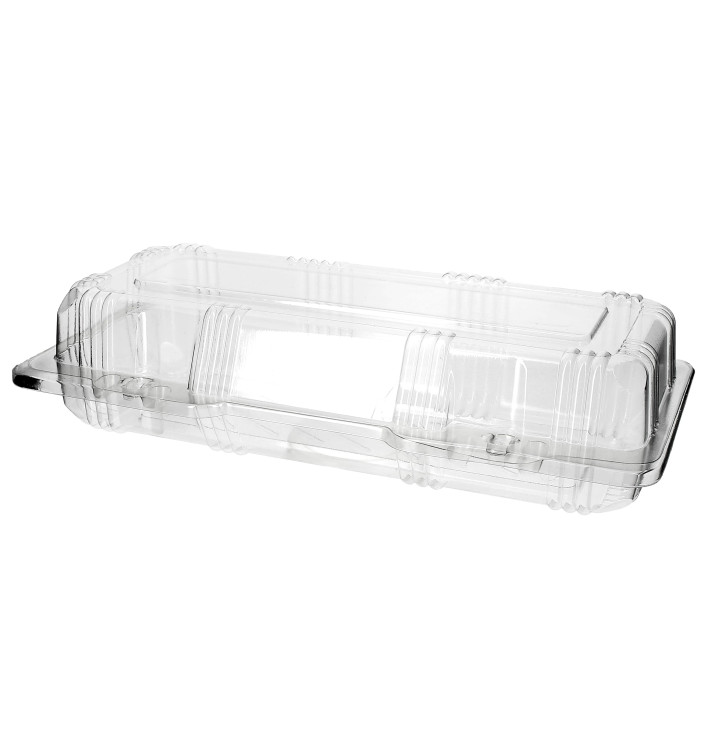 Plastic Hinged Bakery Container PET 24x10x6cm (220 Units) Plastic Hinged Bakery Container PET 24x10x6cm (220 Units)