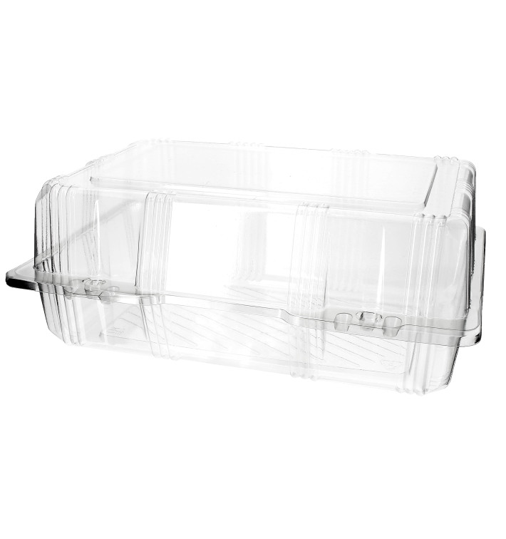 Plastic Hinged Bakery Container PET 25x17x10cm (220 Units) Plastic Hinged Bakery Container PET 25x17x10cm (220 Units)