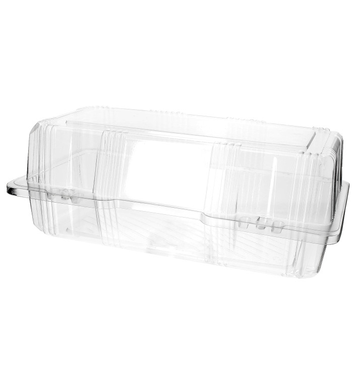 Plastic Hinged Bakery Container PET 26x13x10cm (220 Units) Plastic Hinged Bakery Container PET 26x13x10cm (220 Units)