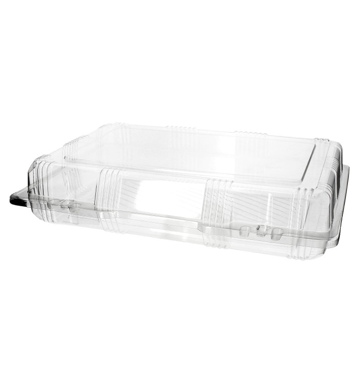Plastic Hinged Bakery Container PET 28x18x6cm (220 Units) Plastic Hinged Bakery Container PET 28x18x6cm (220 Units)