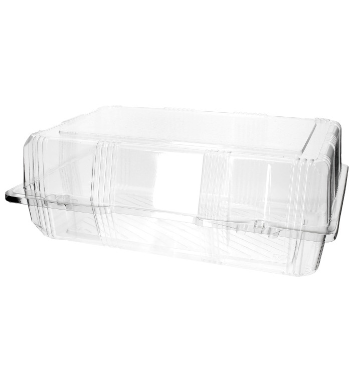 Plastic Hinged Bakery Container PET 28x18x10cm (220 Units) Plastic Hinged Bakery Container PET 28x18x10cm (220 Units)