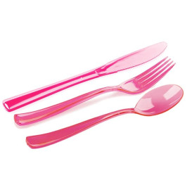 Plastic Cutlery Kit Fork, Knife, Spoon Raspberry (1 Unit)