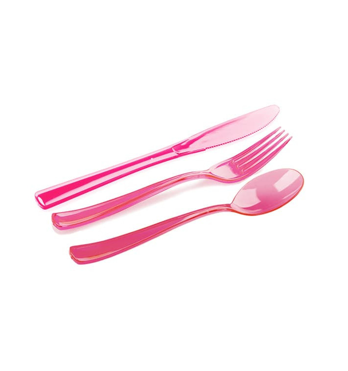 Plastic Cutlery Kit Fork, Knife, Spoon Raspberry (20 Kits)