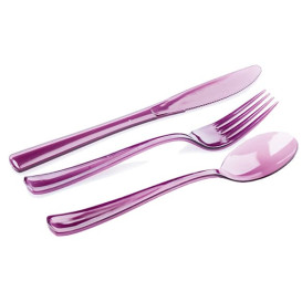 Plastic Cutlery Kit Fork, Knife, Spoon Eggplant (1 Unit)