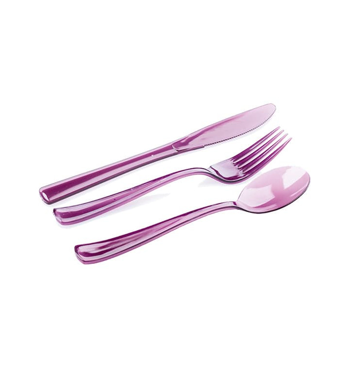 Plastic Cutlery Kit Fork, Knife, Spoon Eggplant (1 Unit)