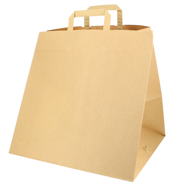 Paper Bag with Handles for Pizza Boxes 80g 37+33x32cm (125 Units) Paper Bag with Handles for Pizza Boxes 80g 37+33x32cm (125 Units)