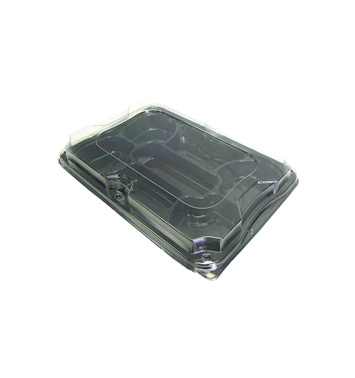 Plastic Tray Black with Lid 7C 35x24cm (15 Uds) Plastic Tray Black with Lid 7C 35x24cm (15 Uds)