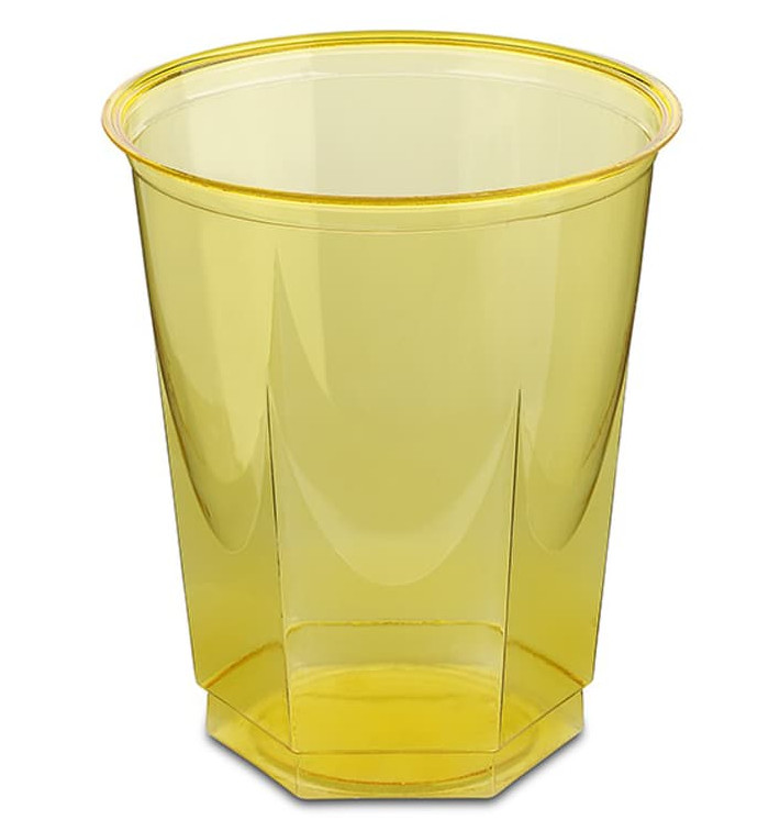 Plastic Cup PS Crystal Hexagonal shape Yellow 250ml (10 Units) Plastic Cup PS Crystal Hexagonal shape Yellow 250ml (10 Units)