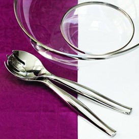 Plastic Spoon and Fork PS Salad Silver (5 Units)