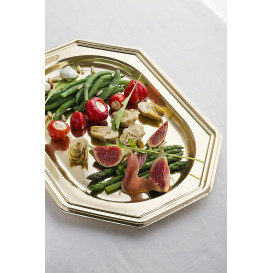 Plastic Tray Octogonal Shape Gold 36x24 cm (50 Uds)