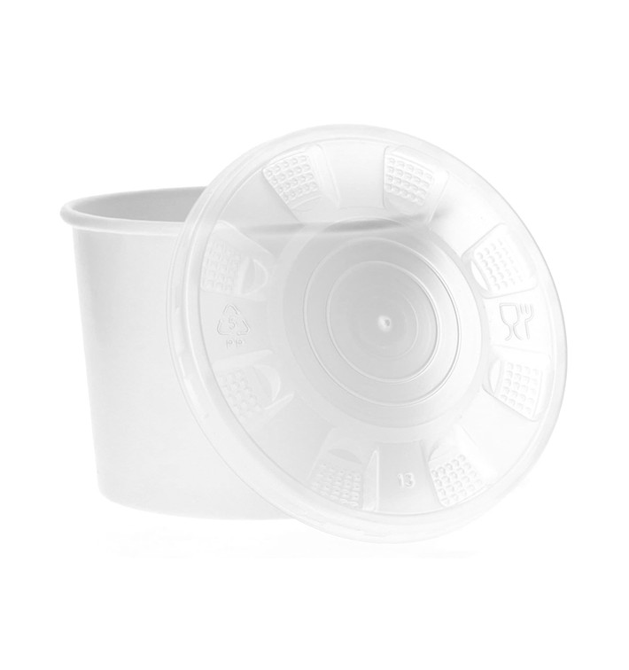 Paper Container with Plastic Lid White PP 350ml (250 Units) Paper Container with Plastic Lid White PP 350ml (250 Units)