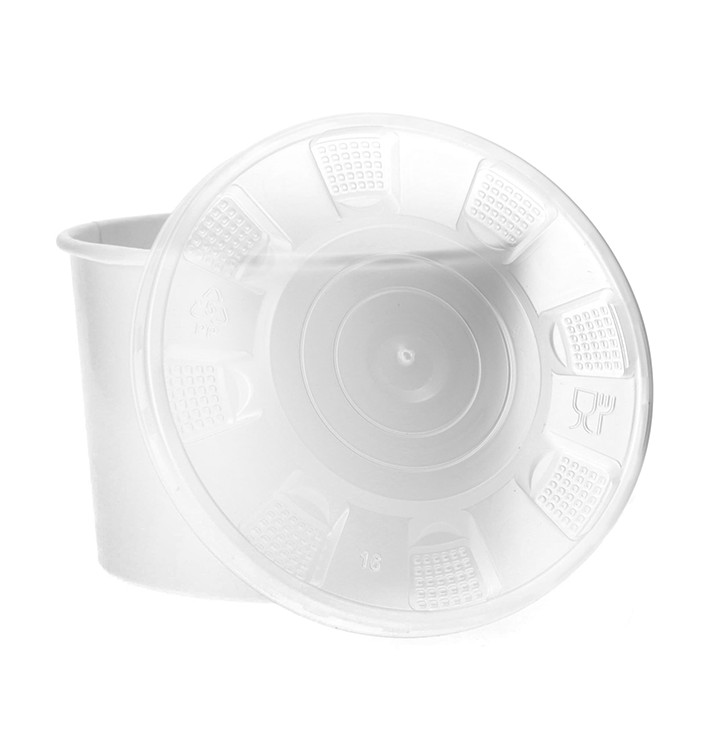 Paper Container with Plastic Lid White PP 488ml (250 Units) Paper Container with Plastic Lid White PP 488ml (250 Units)