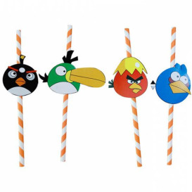 Paper Straw Straight "Pájaros" Design Ø0,6cm 24cm (100 Units) 