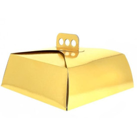 Paper Cake Box Square Shape Gold 15x22x8cm (50 Units) 