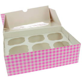 Paper Cupcake Box 6 Slots Pink 24,3x16,5x7,5cm (100 Units)