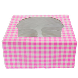 Paper Cupcake Box 4 Slots Pink 17,3x16,5x7,5cm (140 Units)