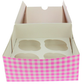Paper Cupcake Box 4 Slots Pink 17,3x16,5x7,5cm (140 Units)