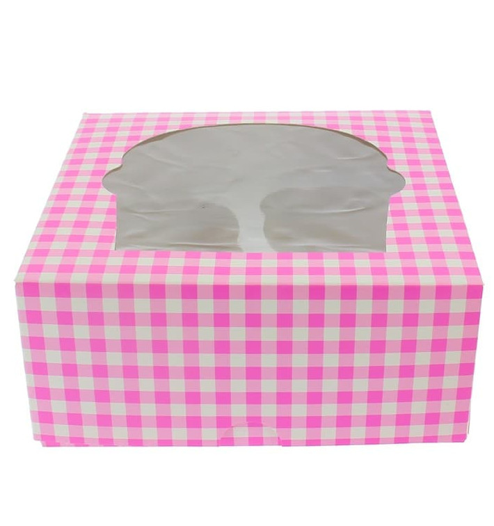 Paper Cupcake Box 4 Slot Pink 17,3x16,5x7,5cm (20 Units) 