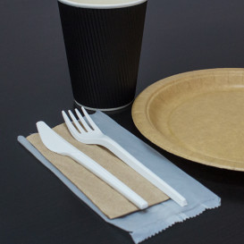 Cornstarch Cutlery Kit PLA : Fork+ Spoon + Knife + Napkin CPLA (250 Units)