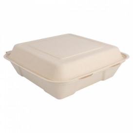 Sugarcane Hinged Container "Menu Box" 22,5x22,5x7,5cm (200 Units)