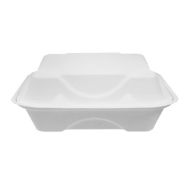 Sugarcane Hinged Container "Menu Box" 3 Compartments White 20x20x7,5cm (200 Units)