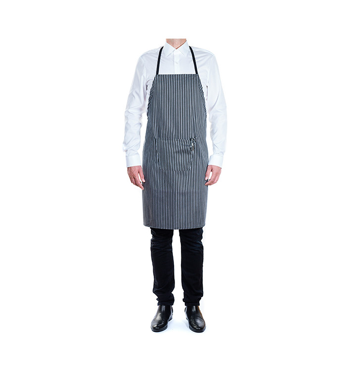 Serving apron bib and pocket Grey and Black Stripes 75x90cm (20 Uts) Serving apron bib and pocket Grey and Black Stripes 75x90cm (20 Uts)