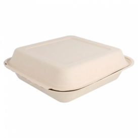 Sugarcane Hinged Container "Menu Box" Natural 20x20x7,5cm (50 Units) 