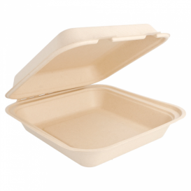 Sugarcane Hinged Container "Menu Box" Natural 20x20x7,5cm (50 Units) 