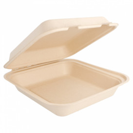 Sugarcane Hinged Container "Menu Box" Natural 20x20x7,5cm (250 Units)