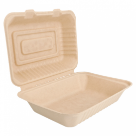 Sugarcane Hinged Container "Menu Box" Natural 22,5x16,5x6,4cm (200 Units)