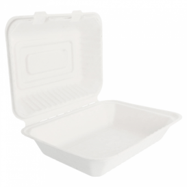 Sugarcane Hinged Container "Menu Box" White 22,5x16,5x6,4cm (50 Units) 