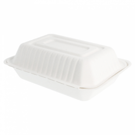 Sugarcane Hinged Container "Menu Box" White 22,5x16,5x6,4cm (200 Units)