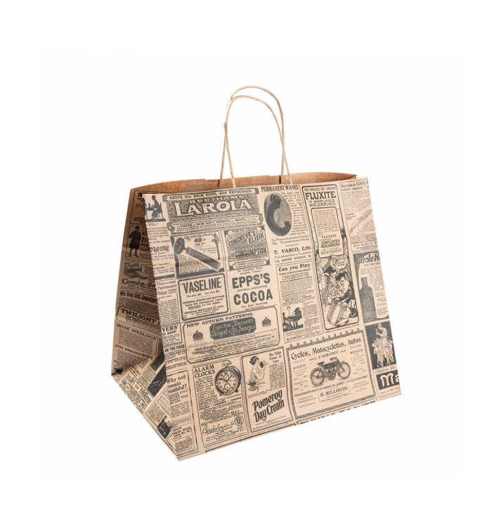 Paper Bag with Handles Kraft "Times" 80g 26+14x32cm (50 Units) Paper Bag with Handles Kraft "Times" 80g 26+14x32cm (50 Units)