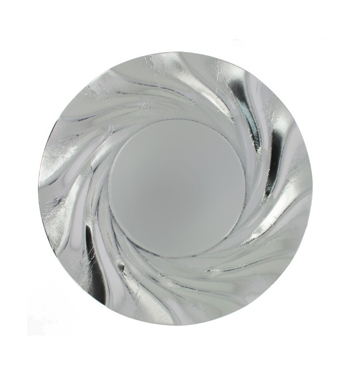 Paper Plate Round Shape Silver "Acuario" 35cm (100 Units)
