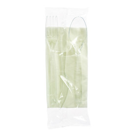 Plastic Cutlery kit PS Fork, Spoon, Knife and Napkin Clear (25 Units)