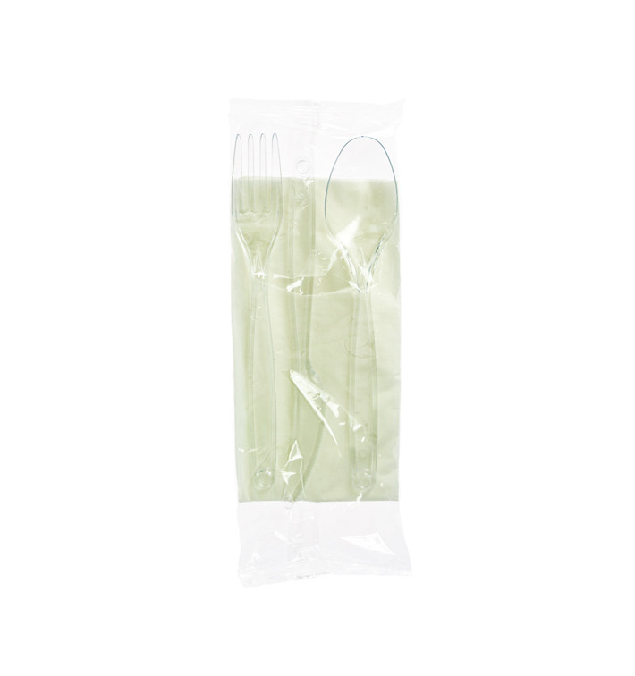 Plastic Cutlery kit PS Fork, Spoon, Knife and Napkin Clear (25 Units) Plastic Cutlery kit PS Fork, Spoon, Knife and Napkin Clear (25 Units)