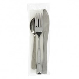 Plastic Cutlery kit PS Metallized 3 Pieces with Napkin (30 Units)