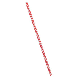Paper Straw Straight Red and White Ø0,6cm 20cm (100 Units)
