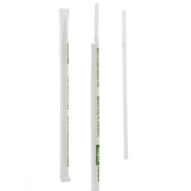 Plastic Straw Flexible PLA Wrapped White Ø0,5cm 21cm (7500 Units)